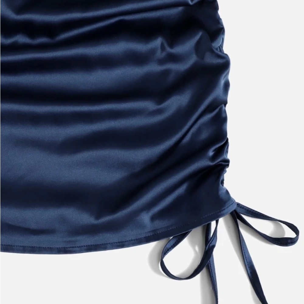Navy Blue Drawstring Ruched Dress - Picture 3 of 4